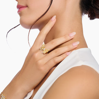 Thomas Sabo Bloom Yellow Gold-Plated Butterfly Cocktail CZ Ring