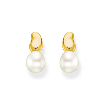 Thomas Sabo Fluid Yellow Gold Plated Organic Drop Fresh Water Pearl Earrings