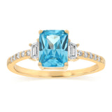 Sterling Silver Gold Plated Elongated Blue CZ Ring