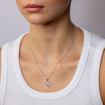 Sterling Silver CZ Double Heart Pendant with Rose Gold Accent