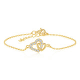 Sterling Silver Gold Plated CZ Double Heart Bracelet