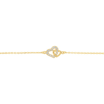 Sterling Silver Gold Plated CZ Double Heart Bracelet