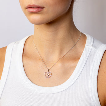 Sterling Silver Double Heart Pendant with Rose Gold Plated Inner Heart