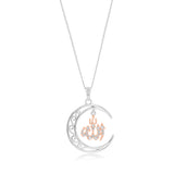 Sterling Silver Filigree Crescent Moon with Rose Gold Plated CZ Allah Pendant