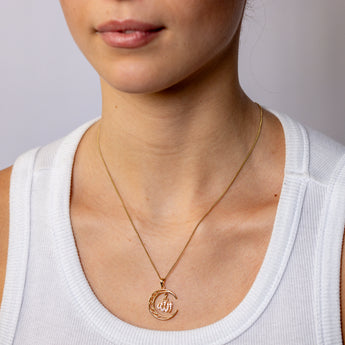 Sterling Silver Gold Plated Filigree Crescent Moon with CZ Allah Pendant