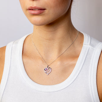 Sterling Silver Purple CZ 'Mum' Heart Pendant