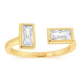 Sterling Silver Gold Plated Baguette Cubic Zirconia Open Ring