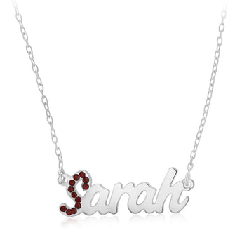 Personalised Sterling Silver Name Pendant with Cubic Zirconia on 40cm Chain - January