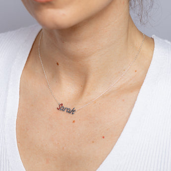 Personalised Sterling Silver Name Pendant with Cubic Zirconia on 40cm Chain - January