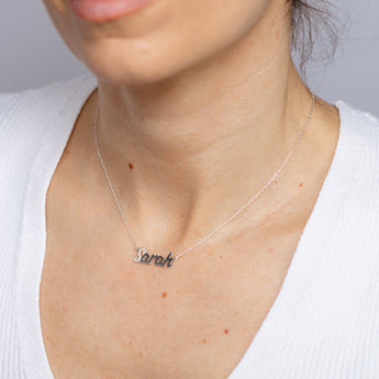 Personalised Sterling Silver Name Pendant with Cubic Zirconia on 40cm Chain - April