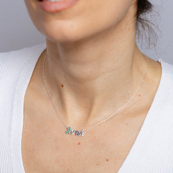 Personalised Sterling Silver Name Pendant with Cubic Zirconia on 40cm Chain - May