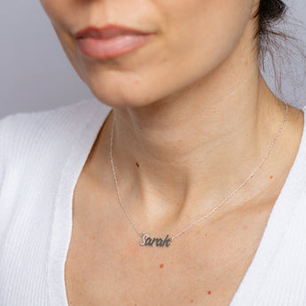 Personalised Sterling Silver Name Pendant with Cubic Zirconia on 40cm Chain - June