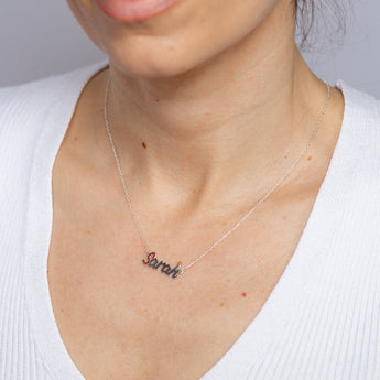 Personalised Sterling Silver Name Pendant with Cubic Zirconia on 40cm Chain - July