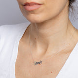 Personalised Sterling Silver Name Pendant with Cubic Zirconia on 40cm Chain - August