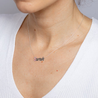 Personalised Sterling Silver Name Pendant with Cubic Zirconia on 40cm Chain - October