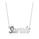 Personalised Sterling Silver Name Pendant with Cubic Zirconia on 40cm Chain - December