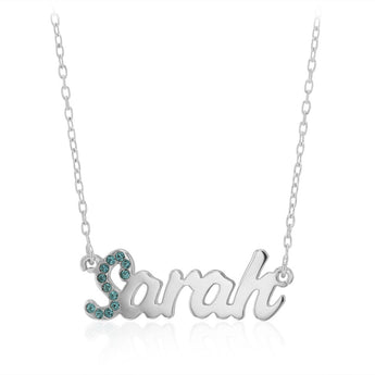Personalised Sterling Silver Name Pendant with Cubic Zirconia on 40cm Chain - December