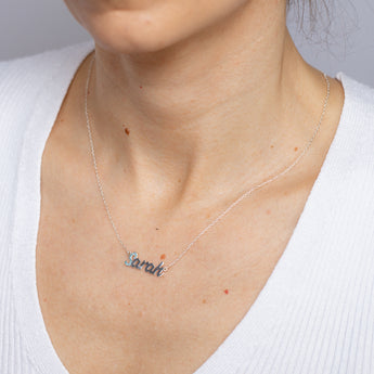 Personalised Sterling Silver Name Pendant with Cubic Zirconia on 40cm Chain - December