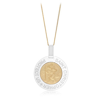 St Christopher Two Tone Pendant in Sterling Silver