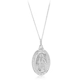 Sterling Silver Rhodium Plated Large Holy Mary Pendant