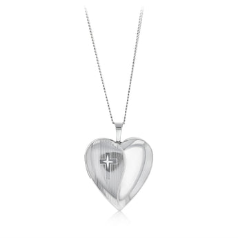 20mm Heart and Cross Locket Pendant in Sterling Silver