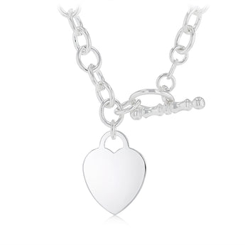 Engravable Heart Pendant on 40cm Belcher Chain in Sterling Silver