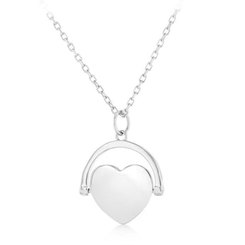 Engravable Heart Spinner Pendant on 45cm Chain in Rhodium Plated Sterling Silver