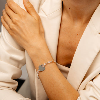 Engravable Heart Belcher 19cm Bracelet in Sterling Silver