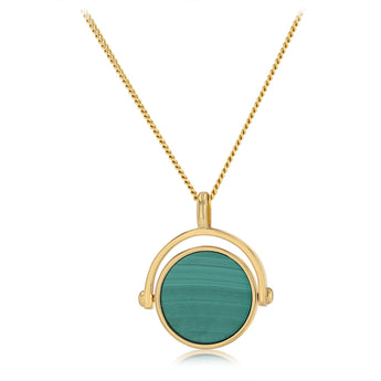 Engravable Spinning Malachite Pendant in Gold Plated Sterling Silver