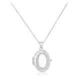 Engravable Cubic Zirconia Oval Locket Pendant in Sterling Silver