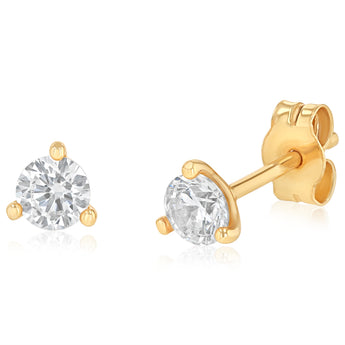 Sterling Silver Gold Plated Cubic Zirconia 4mm Stud Earrings