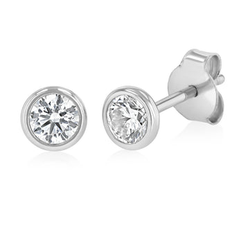Sterling Silver Cubic Zirconia Bezel Set 4mm Stud Earrings