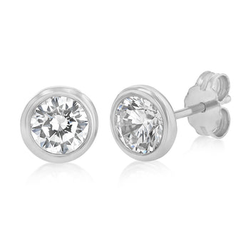 Sterling Silver Cubic Zirconia Bezel Set 6mm Stud Earrings