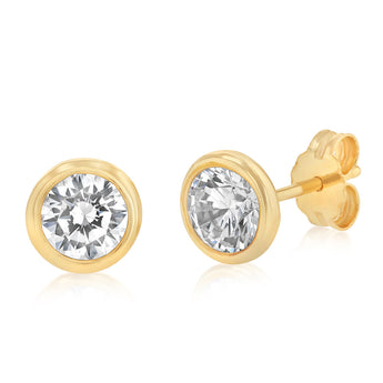 Sterling Silver Gold Plated Cubic Zirconia Bezel Set 6mm Stud Earrings