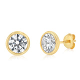 Sterling Silver Gold Plated Cubic Zirconia Bezel Set 8mm Stud Earrings