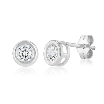 Sterling Silver Cubic Zirconia 4mm Bezel Set Stud Earring