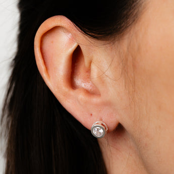 Sterling Silver Cubic Zirconia 6mm Bezel Set Stud Earrings