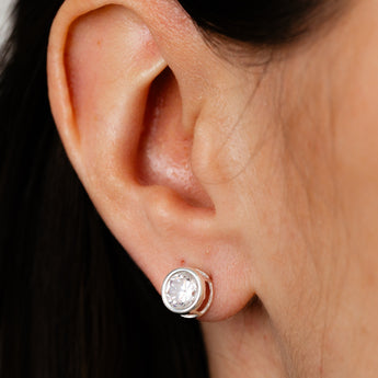 Sterling Silver Cubic Zirconia 7mm Bezel Set Stud Earrings