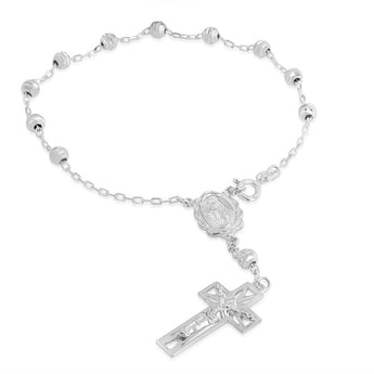 Sterling Silver Miraculous Medal and Crucifix Rosary Bracelet