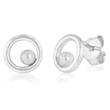 Sterling Silver Open Circle and Ball Stud Earrings