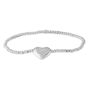 Sterling Silver Beaded Heart 19cm Bracelet