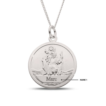Personalised Engravable St. Christopher Necklace on 40ch Chain in Sterling Silver