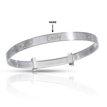 Personalised Engravable Unicorn Patterned Baby Bangle in Sterling Silver