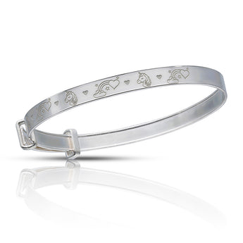 Personalised Engravable Unicorn Patterned Baby Bangle in Sterling Silver