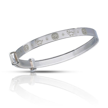 Personalised Engravable Dinosaur Patterned Baby Bangle in Sterling Silver