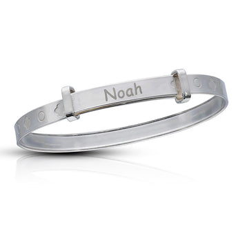 Personalised Engravable Clover Patterned Baby Bangle in Sterling Silver