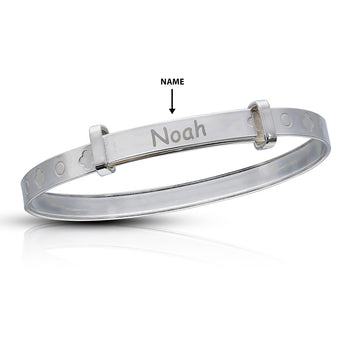 Personalised Engravable Clover Patterned Baby Bangle in Sterling Silver