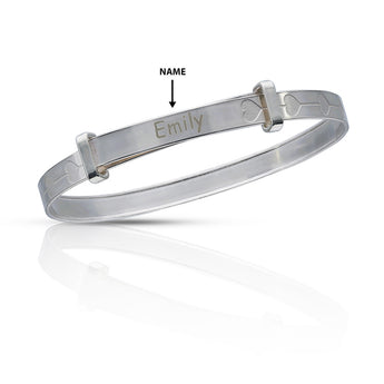 Personalised Engravable Flower Patterned Baby Bangle in Sterling Silver