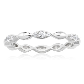 Sterling Silver Rhodium Plated Cubic Zirconia Marquise Eternity Ring