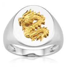 Load image into Gallery viewer, Sterling Silver Gold Plated Dragon Gents Signet Ring